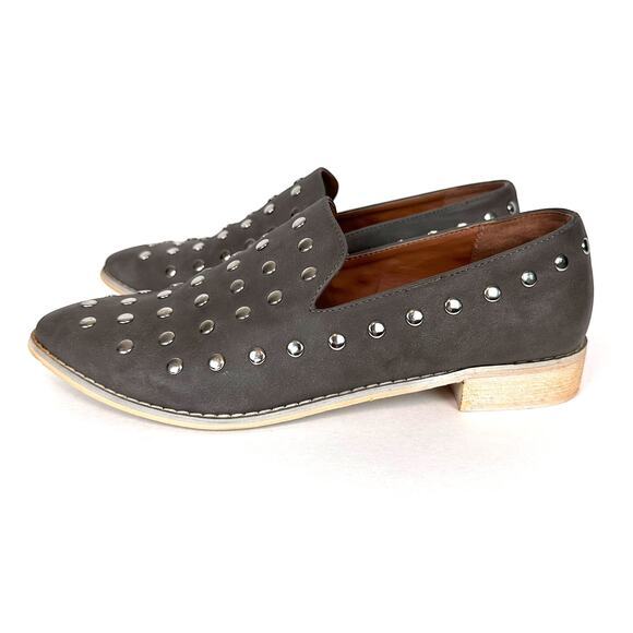 Miim Anthropologie Studded Scottie Loafers‎ US 10 Gray Punk Glam Slip On Flats - Picture 4 of 13